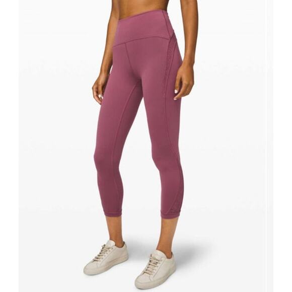 Lululemon Wunder Under Crop HR 21" Flocked Everlux Plumful Size 4 - Picture 8 of 10